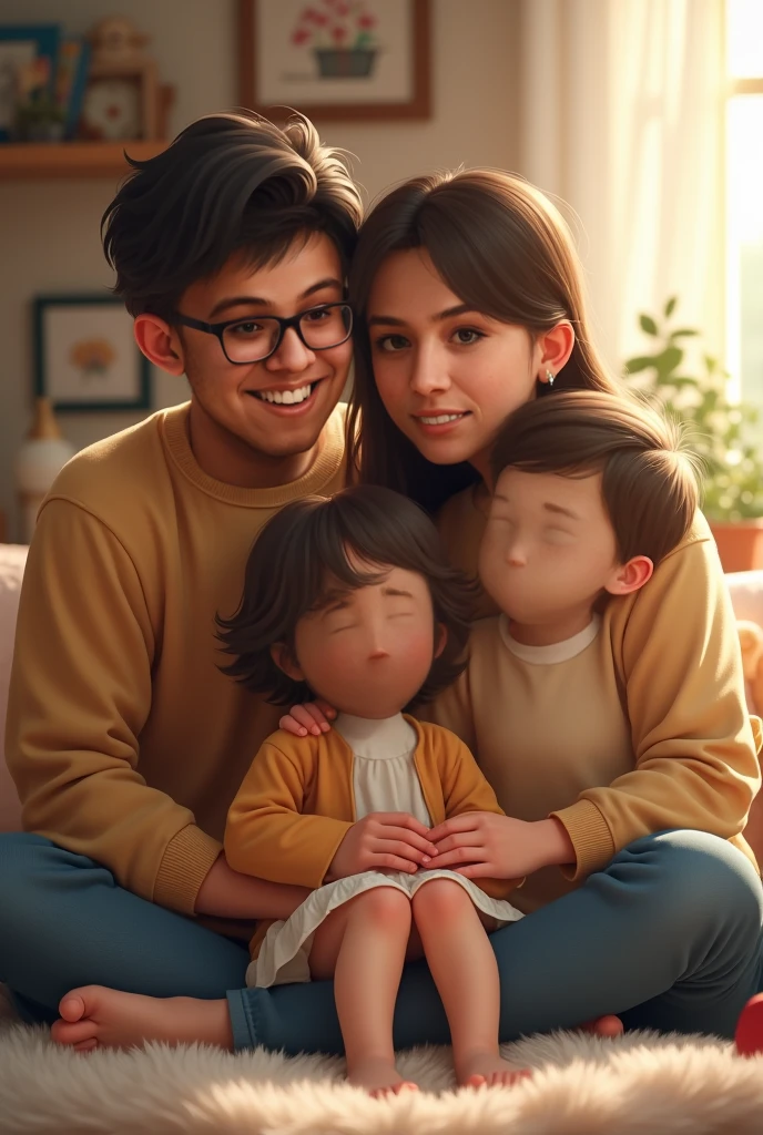 there are three people sitting on a couch with a child, an indonesian family portrait, potrait, realistic portrait photo, Everyone smiles, detailed portrait, cartoon digital painting, family portrait, happy family, realistic cartoon, in cartoon style, cartoon digital art, high quality portrait, digital art cartoon, realistic portrait, realism art, digital cartoon painting art, realism artstyle, caricature illustration