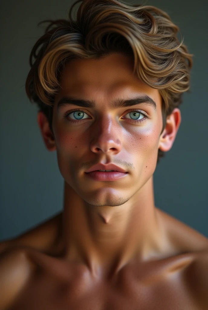 Hot 16 year old boy wavy hair blonde snake green eyes tan skin handsome
