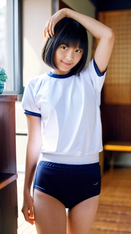 Two 10-year-old, Japanese elementary school girls, 110 cm tall and small titsed, (Flat chest), are walking to school wearing Baby blue micro mini high cut skirt, Baby blue micro mini high cut tank tops, (navel-baring), and carrying randsel, young beautiful girl, Baby Face, face of a very young , (love to show off their panties),