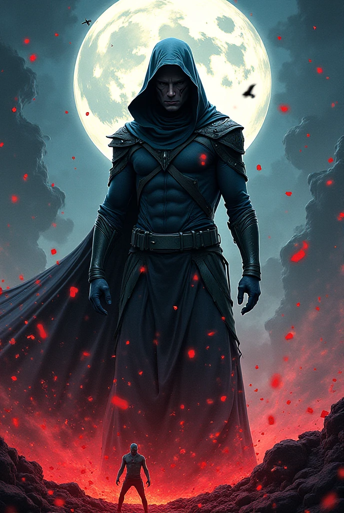 Create a red-eyed male Assassin character in black robes with a dagger in each hand