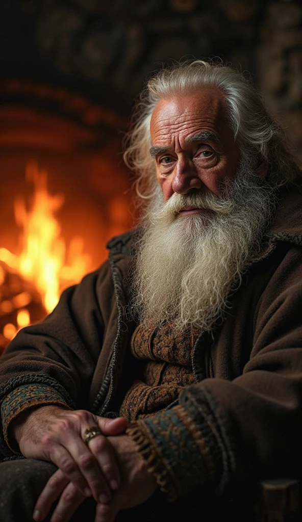 An old man with a long, white beard and wise, gentle eyes sits before a ...