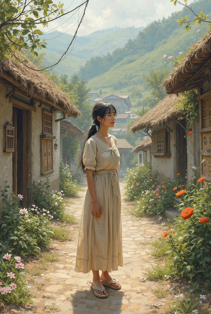 In a still image, a tranquil lake houses ancient ruins at its center, covered in wildflowers, grasses, moss, and fungi. Amidst this captivating scene, a young Chinese girl in traditional attire gathers mushrooms, her bamboo basket on her back, as butterflies flit around her, creating a sense of harmony and mystery.
hdr, (photorealism, masterpiece quality, best quality),  pureerosface_v1