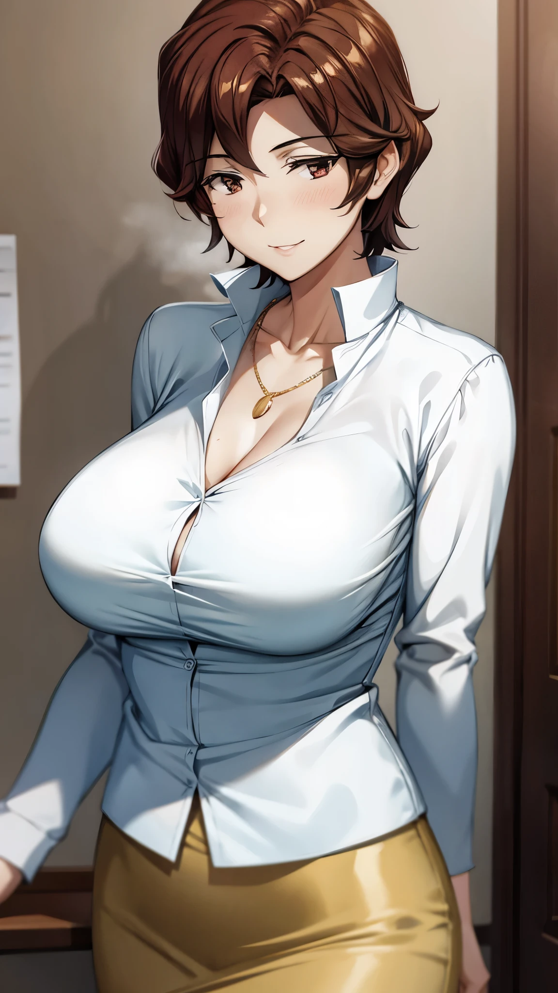 female with green fringe style bob haircut , fubuki, Huge breasts, Solo, masutepiece, Best Quality, Detailed face, Detailed eyes, hight resolution,((Drunken eyes,Cock Slut、red blush))finerly detailed face, long eyeslashes,Curvaceous,(perfect leg、perfect hand、Perfect whole body、Business suits、cleavage of the breast)