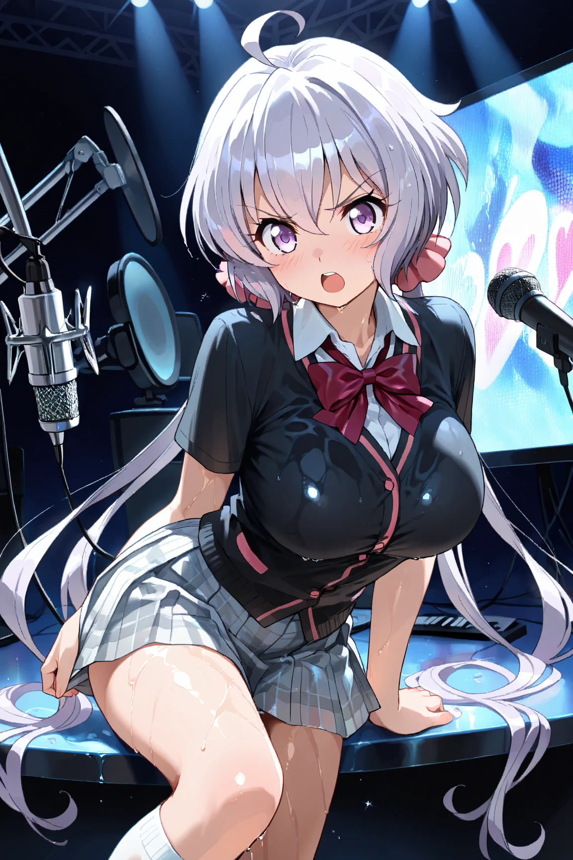 One Woman、Idol、Idolの服装、AKB's clothing、Live Performance Venues、Large crowd、beautiful girl, Highest quality, smile, panties、Thick thighs、Big 、Big Ass、Black Hair、Sweaty body、Angle from directly below、Sweaty crotch、Intense dancing、dance、Microphone in one hand、A vibrator in one hand、Orgasmic face、Face of ecstasy、Love juice、Trembling、Ahegao、Intense squirting、Dad inserts vibrator、Cramp、Dirty sound effects