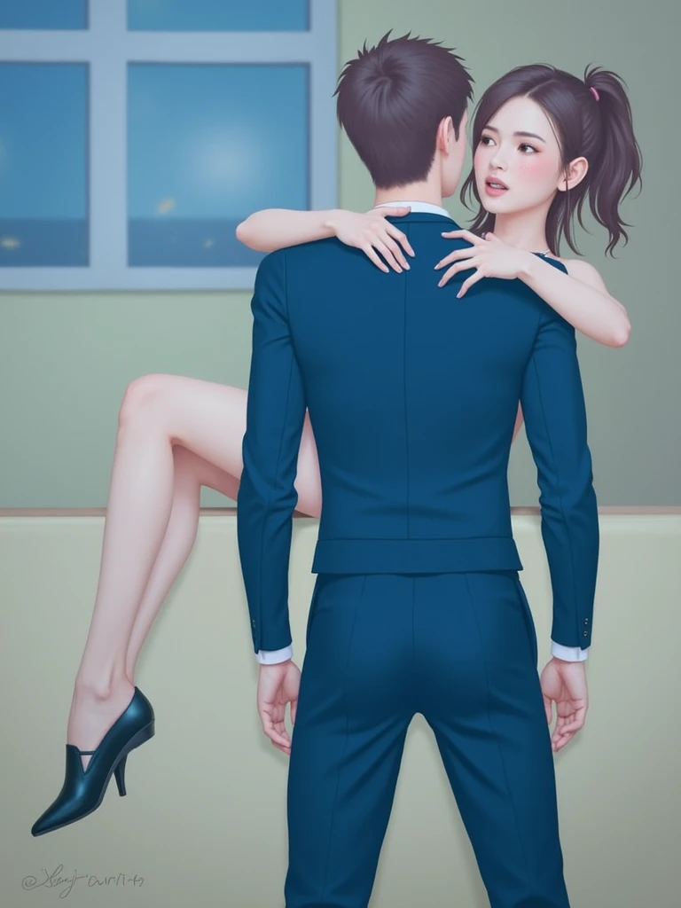 high quality, best quality,1girl,1boy, doggystyle, sex from behind, <lora:pnx_doggyFaceFocus:0.7>,looking at viewer,adult,shirt