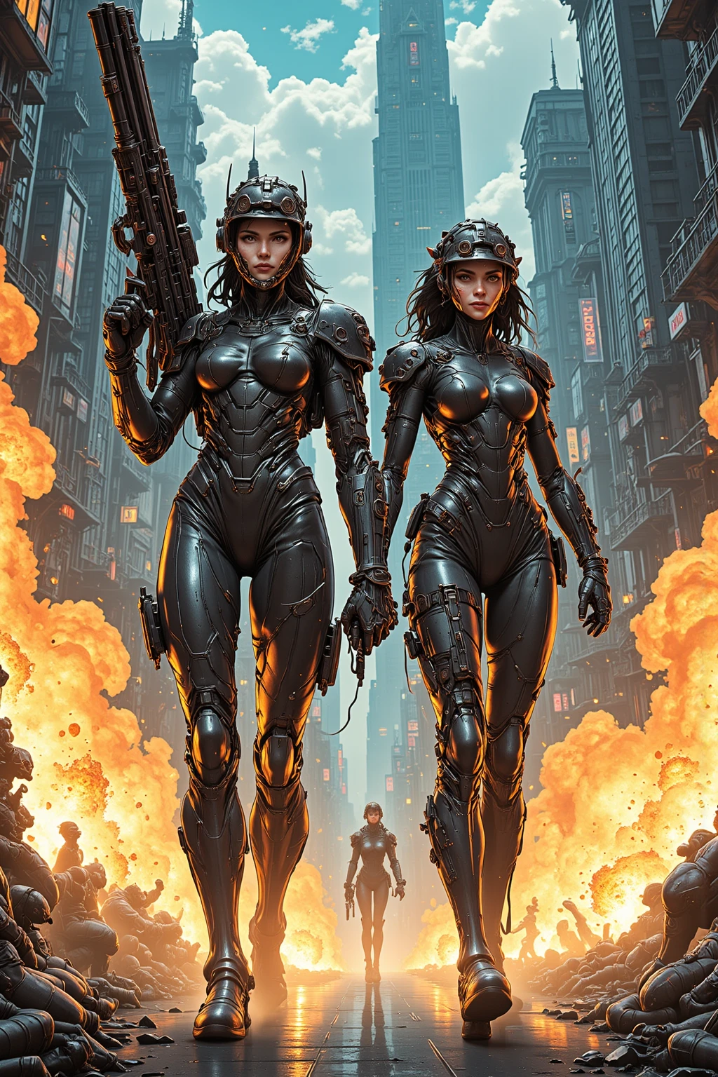 photo, a woman in a futuristic suit standing in front of a tank (MechAssassin style:1) <lora:djzMechAssassinV21:0.8>