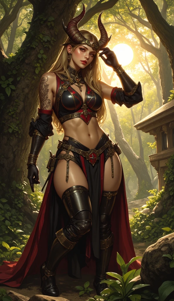 Red Riding Hood and the Big Bad Wolf, big breasts, frontal, full-length, looking at the camera, facing the audience, standing pose, forest background, three-dimensional light, detailed full-body concept, sleek digital concept art, beautiful full-body concept art, art trend, CGsociety full-length,