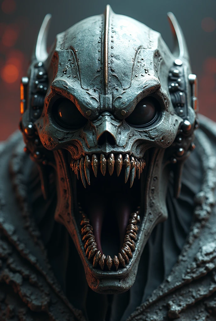 ultra-detailed,horror, jaspion scary, sharp teeth, scary, evil, blood, dark, grumpy, cinematic, portrait, half face