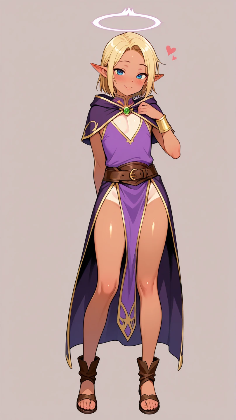 tiefling girl with pink hair, pink skin, two big horns, dressed in priestess clothes, standing straight