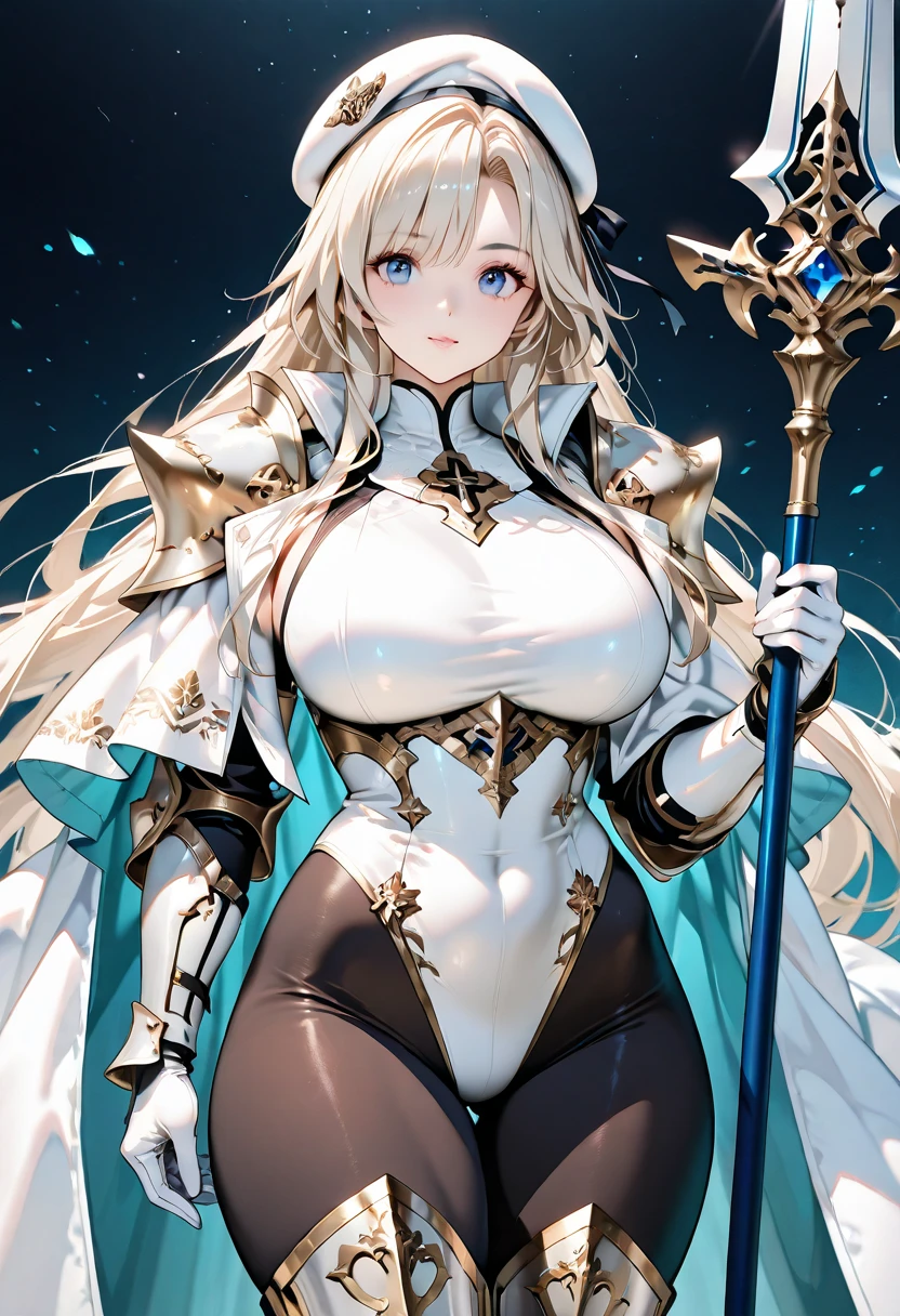 (1girl, solo:1.3), shining, (light in eyes), light in hands, (light from the chest), soft sun light, bright light background, sexy, erotic, lewd, perfect face, detailed face, golden eyes, gold hair, (white body suit), perfect body, huge , long hair, lots of details, ultra sharp, ultra detailed, colorful