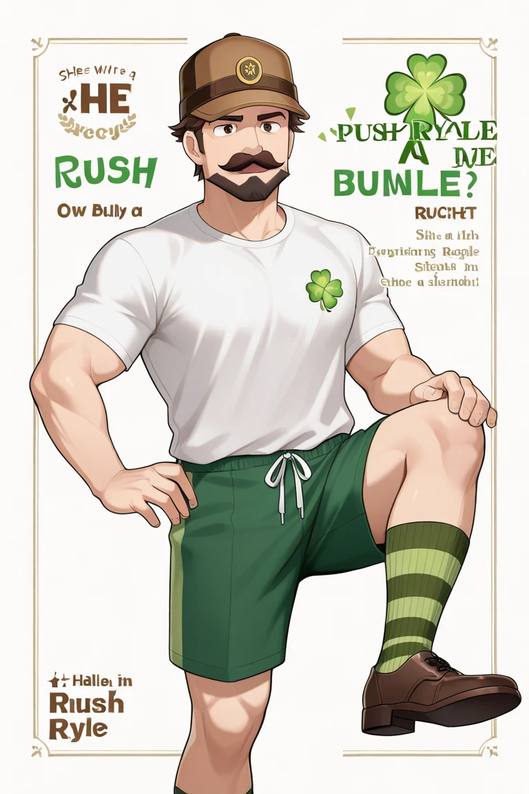 A tall, burly man with black hair and a beard wearing a football shirt with a green rose logo and the green rose written on the shirt.