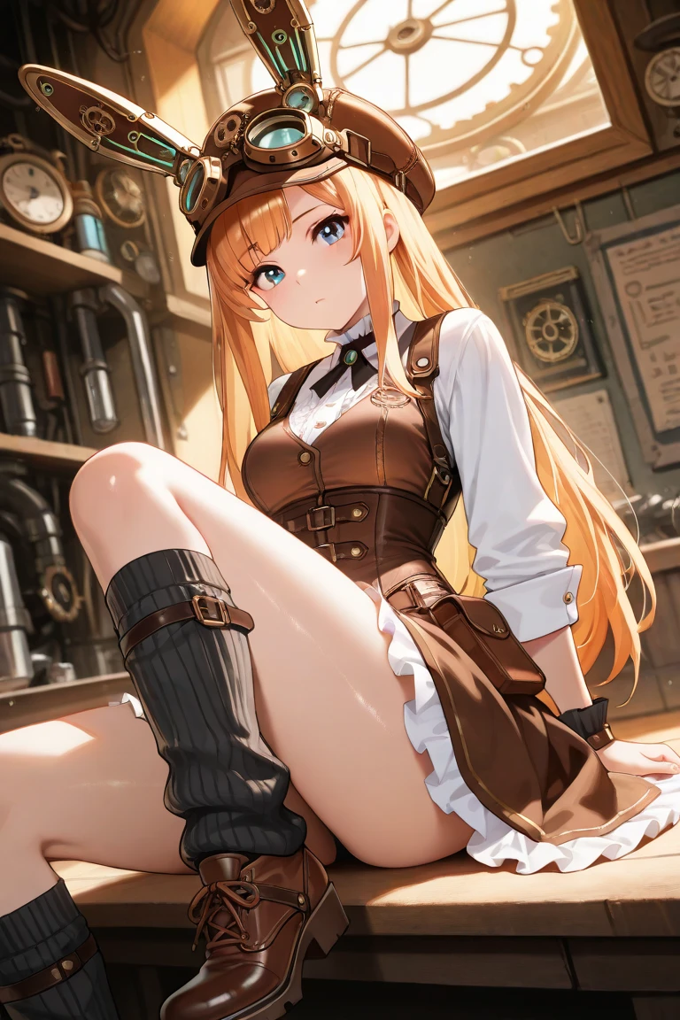 table top, high quality, 最high quality, High resolution, 4K, High resolution, beautiful lighting,highly detailed face, well drawn hands, beautifully drawn legs,well drawn feet,well drawn eyes,1 girl, Iroha, brown hair, long haired person,Police hat,sexy police uniform,shorts,white tights,short boots,In town,crowd
