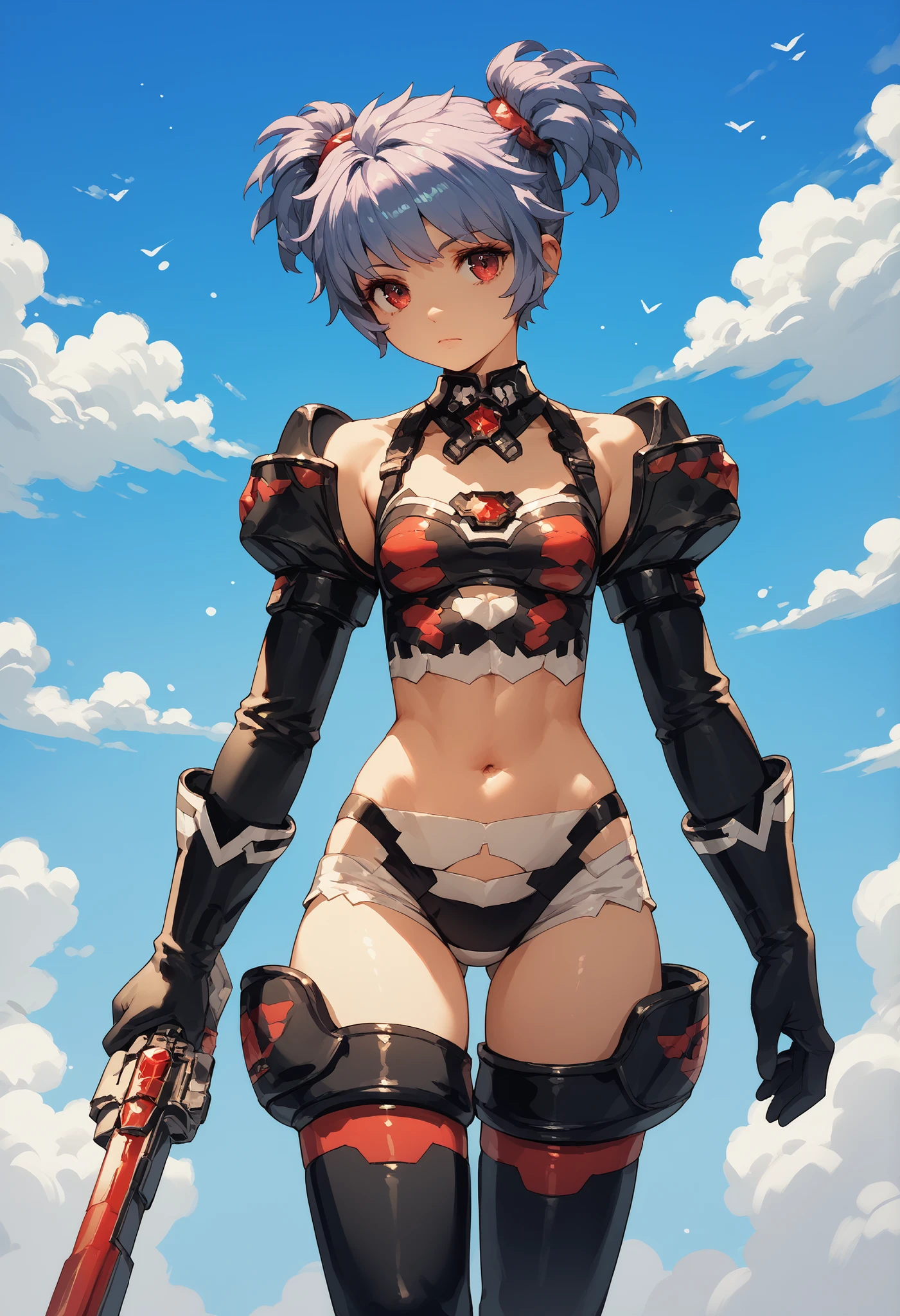 Armed God Princess Alto Ines,short_shaggy_twintail,1petit_young_girl,midriff,thigh-high_boots,animation,