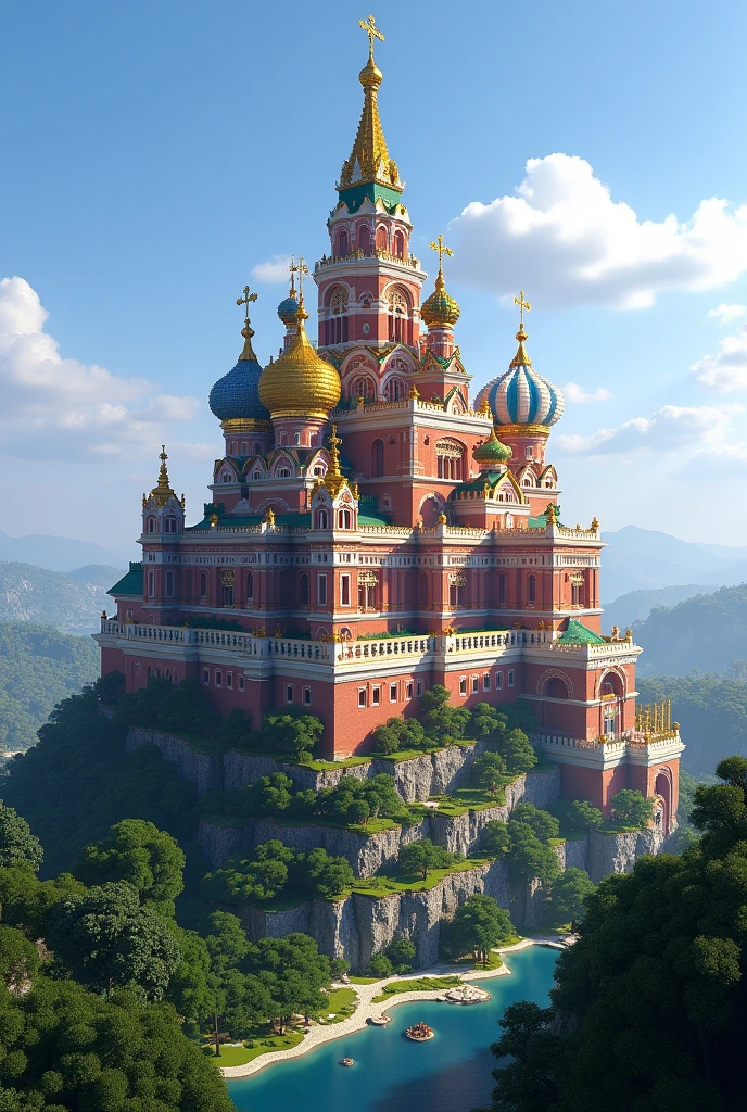 (masterpiece, best quality, CGI:1.2), majestic Russian sorcerer's palace, (ornate architecture:1.1), (colorful onion domes:1.2), (golden sunlight:1.1), (vibrant hues:1.2), (mystical symbols:1.1), (sparkling fountains:1.2), (lush gardens:1.1), (intricate woodwork:1.2), (illuminated lanterns:1.1), (whispering birch trees:1.2), (mystical energy:1.1), (serene atmosphere:1.2), (Russian folklore motifs:1.1), (peaceful courtyard:1.2), (silhouette of a Russian sorcerer:1.1)