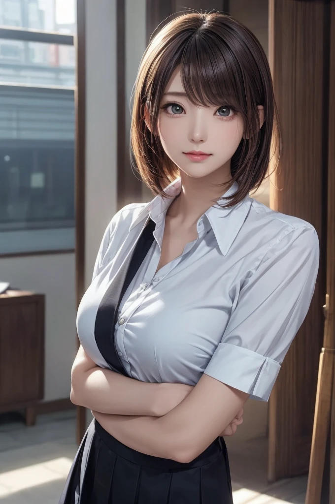 (random office lady fashion:1.5),(Thin type),(large breasts),(random cute pose),(random hairstyle),(Highest image quality,(8K), Ultra-realistic, Best Quality, High quality, High Definition, high quality texture, high detailing, Beautiful detailed, fine detailed, extremely details CG, Detailed texture, realistic representation of face, masterpiece, presence)