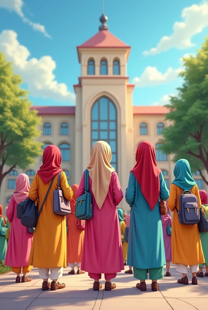 Math bell at school for cute muslim students

