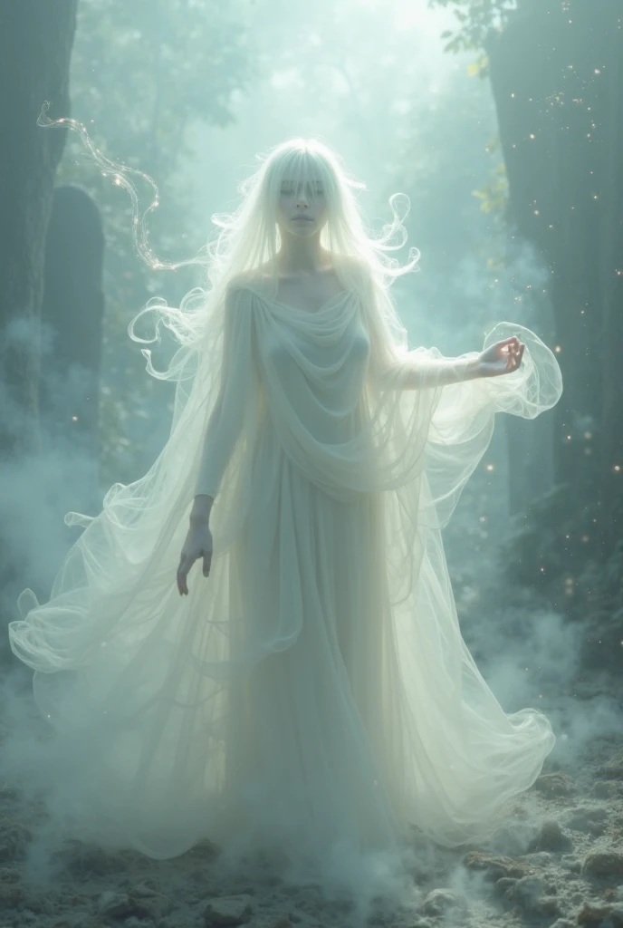 a thick milky heavy female delta ghost in heavy white robes ,sheet in rain , Best quality, Ultra detailed, UNREAL ENGINE 5.4