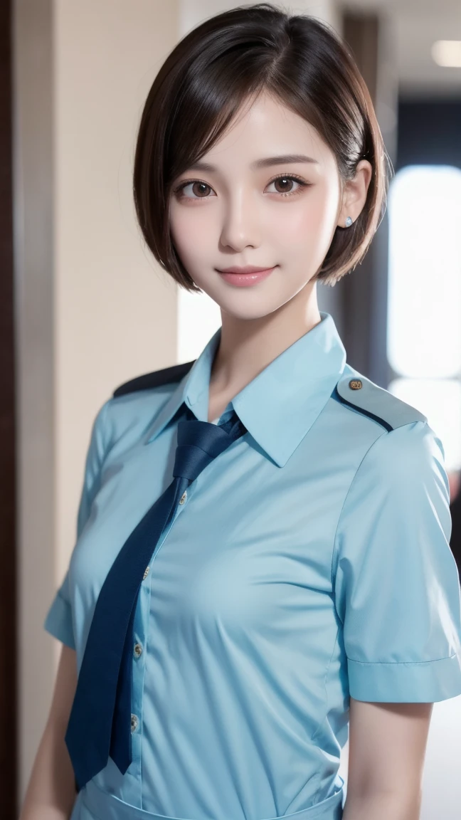 Browsing Caution、16k、Realistic、highest quality、masterpiece、Ultra-high resolution、RAW Photos、Realistic、Bright lighting、Face Light、Smooth Professional Lighting、Looking into the camera、alone、Adult female、Beautiful woman、Super Beauty、Realistic Skin、Moisturized Skin、Realistic eyes and faces、Perfect model body shape、Beautiful Eyes、Big eyes、Inconspicuous tear bags、slim、Medium sized big breasts、No bra、Camel Toe、Beautiful fingers、Very short hair、Very black hair、Very dark eyes、Looks happy、((Both ears are hidden by hair))、（Cowboy shot showing the top of the head）、(((半袖Nurse uniform)))、(((Nurse uniform)))、((hospital、Hospital room))、
