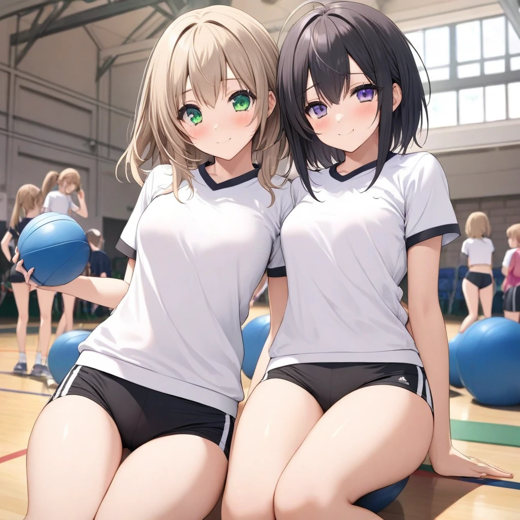 best quality,ultra-detailed,high resolution,extremely detailed CG,perfect anatomy,detailed,cinematic lighting,beautiful detailed eyes,ultra high res,(2girls:1.5),18years old,gleaming skin,oil skin,sweat,humid,trembling,strong light coming in,spot lighting,bright,revealing,nose blush,nsfw,(slut:1.2),(steam:1.2),(wet:0.8),(trembling:0.8),(drooling:0.6),(sweat:0.8),(nsfw:1.2),(Tennis uniform:1.2),(Young:1.2),Japanese,(Tennis court:1.2),large breasts,(Random Hairstyles:1.2),(Sexy pose:1.5),(full body:1.2),skirt,(Sheer tops:1.5),Shyness,(lure:1.9),(Lesbian:1.9),(Taunt:1.9)