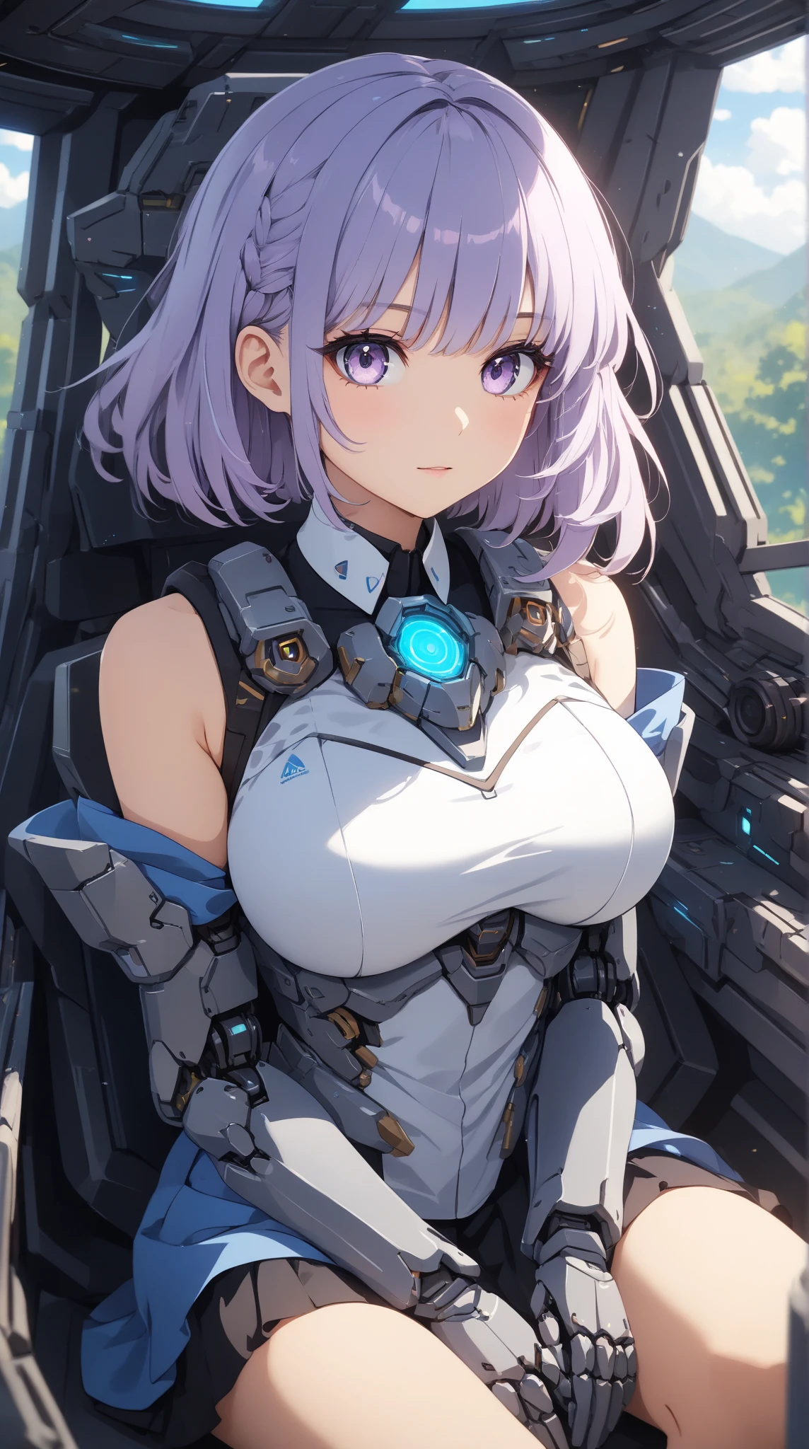 (highest quality)), ((masterpiece)), (Very detailed: 1.3), 3D, {(Young girl)}, Wearing a white frilly Gothic Lolita outfit, (She is fused with a Gundam mecha from the future..), With headgear, With V-fin , Armored Shoulders,Armed, Armor at the feet, Multi-layer texture perfect ratio, Octane Rendering, Duotone Lighting, Low ISO, wide aperture, White balance, Three-part method, Ultra HD 16k, High resolution (High Dynamic Range), Ray Tracing, NVIDIA, Super Resolution, Scattered under the surface, PBR Texturing, Post-processing, Anisotropic Filtering, Written boundary depth, Maximum clarity and sharpness, Highly efficient subpixels, Subpixel Convolution, Particles of light, Scattered Light, Tyndall effect, whole body:1.5, Combat pose, cute, (cute:1.2), (Bobcut:1.3),Braiding, Black Hair, Thick eyebrows, Pale-colored iris, big, Bright black eyes, Long eyelashes, small, Bright colors, Natural lips, (The average face of a Japanese idol), (日本人特有のBaby Face:1.3), (Baby Face), Wide forehead:1.2, Plump Cheeks, small jaw, Visible side boob, (Has a huge weapon:1.5), In the Hangar,View your audience,Focus on the eyes , (Four perfect fingers, One thumb),