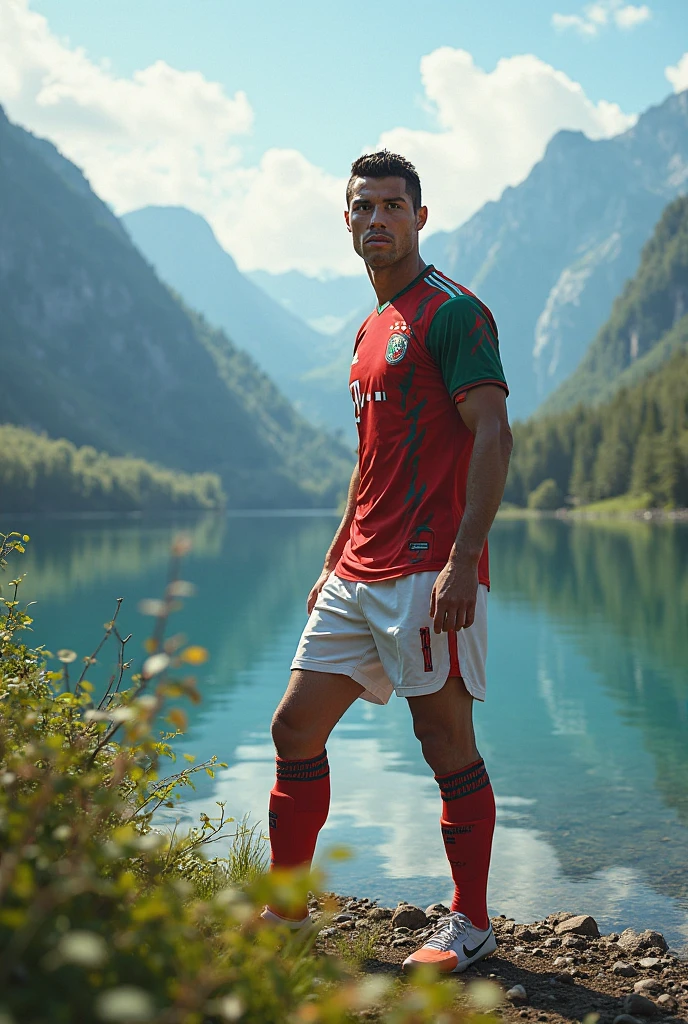 (on a soccer field), muscular ZacDeHaan, slight smile, wearing (red jersey), wearing (white shorts), wearing (green socks), sneakers, masterpiece, (((full body portrait))), wide angle, <lora:ZacDeHaan:0.8>