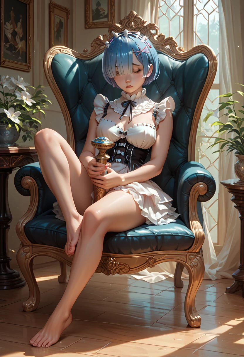 A  7 yea、kid、beautiful b、full nude、smirking、grey masterpiece、top-quality、Top image quality、sitting on Rococo Style chair、