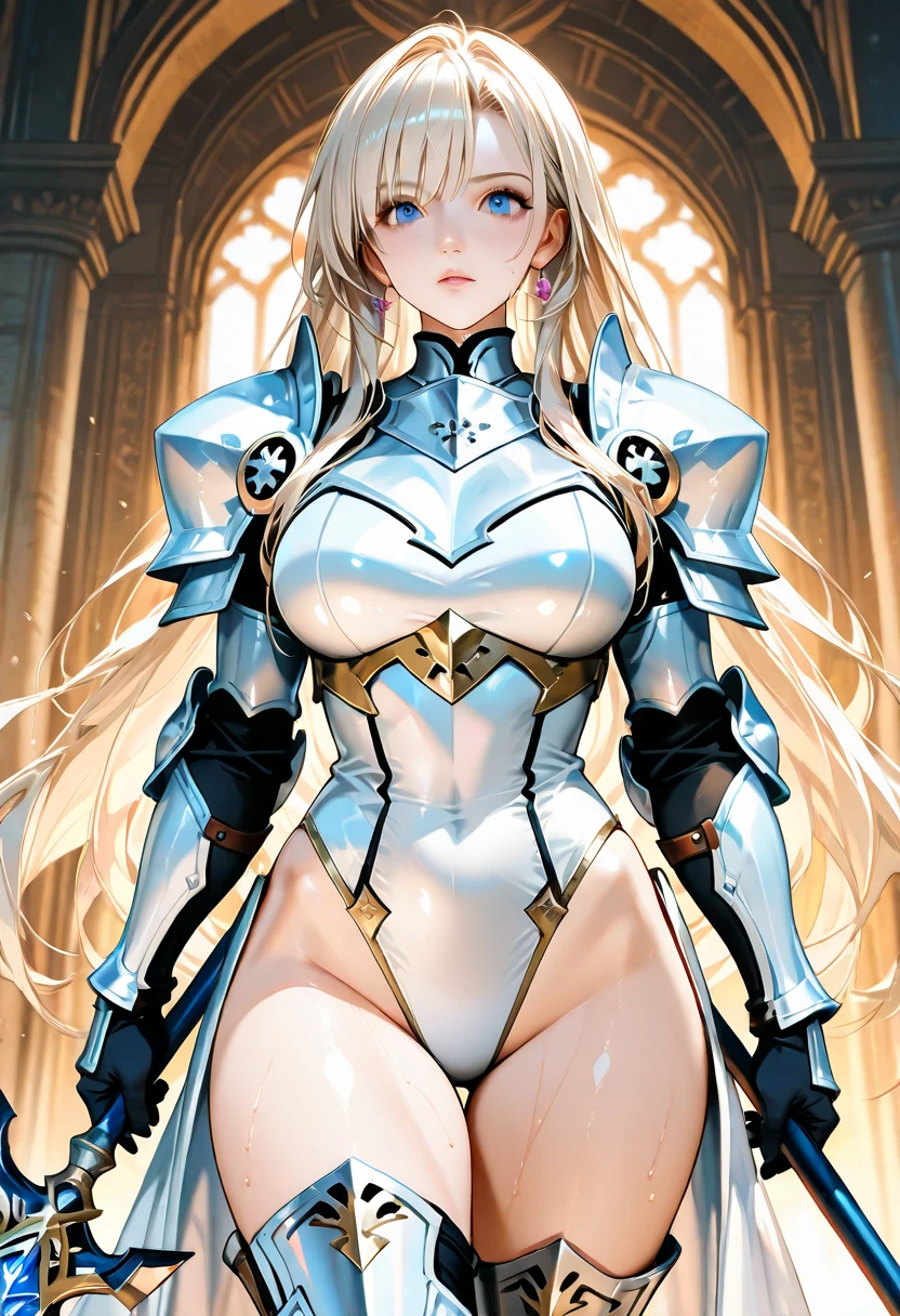 (Adult women:1.5)、Very detailed、highest quality、Best image quality、masterpiece、8k、Anime Face、A kind smile、Open your mouth、Sparkling blue eyes、(Blonde Wavy Hair:1.5)、、Muscles of the whole body、(High leg:1.5)、(Thigh belt:1.5)、(Wearing white bikini armor:1.5)、(Cowboy Shot:1.5)、(Leg armor:1.5)、(Wearing a helmet:1.5)