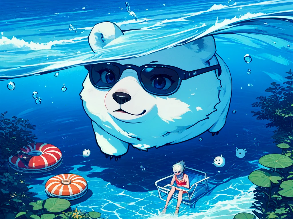 Polar bears, Ocean, swim ring, toys, Ice, 3D rendering of, High quality, Masterpiece
