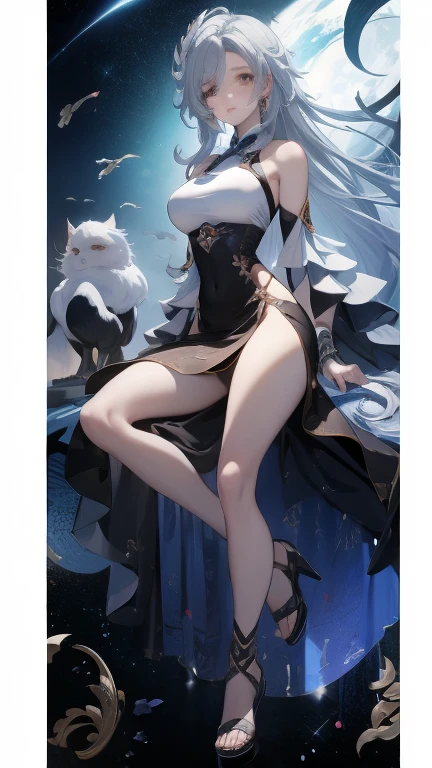 (8k, Realistic, RAW Photos, Highest quality, (from below:2),looking at the camera: 1.3), (Fox Girl, Fox Ears, Silver Hair, One Girl, Long Hair, (Alone on the screen, dark skin), High definition:1.6), (頭以outsideは鎧, Too much exposure:2), (Body measurements are 99-55-77!, Height: 145cm, Nice body, Big Breasts, slender, muscle, (Stand with your legs apart, I can see the valley):1.9),(美しいface, Delicate drawing, It is written down in detail), Avatar, face, 色っぽいface, Dominant representation, naughty face, Uplifting, Skin Texture, outside, ruins, Ruined City, Broken Building, There are no people