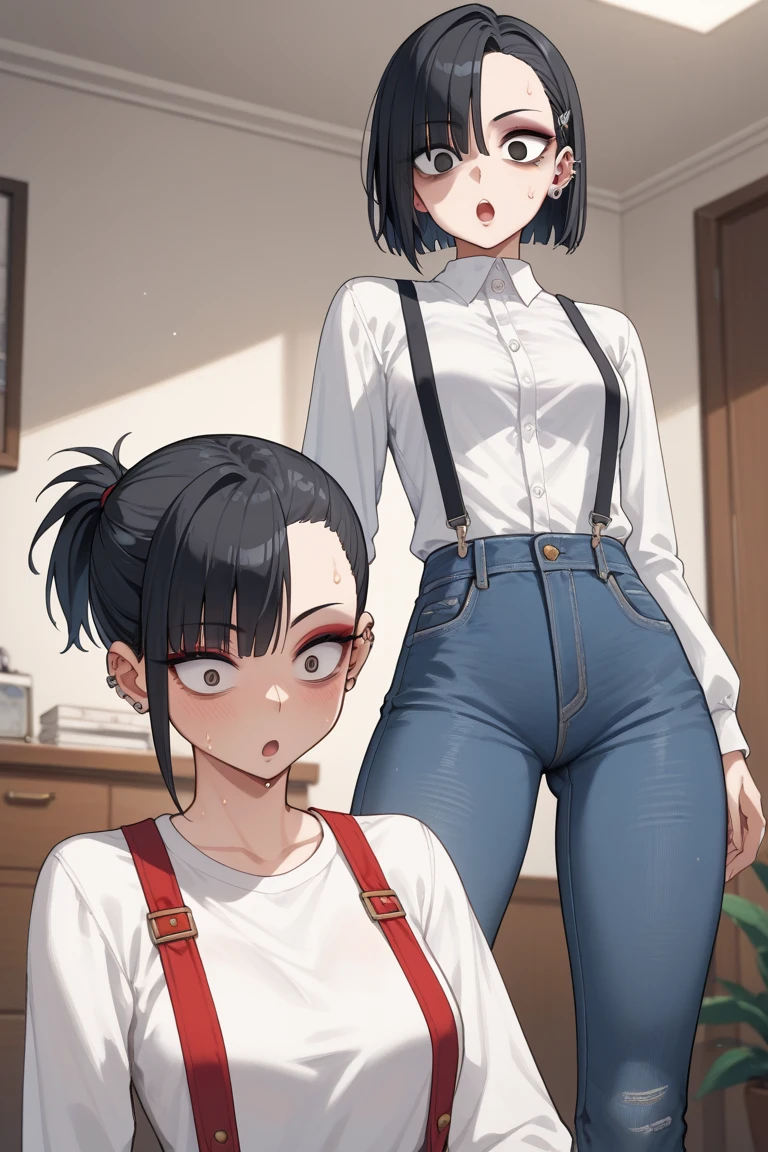 masterpiece, best quality,anime style, 1 girl,(((slender body))), (((small eyes,small breast))),(((gym uniform,glasses))),(((((3 monkey grabbing the girl))))),((((cum facial)))), (beautiful face), (((short hair))), (((straight hair))), ((((black hair)))),detailed beautiful skin, (perfect hands, perfect anatomy)