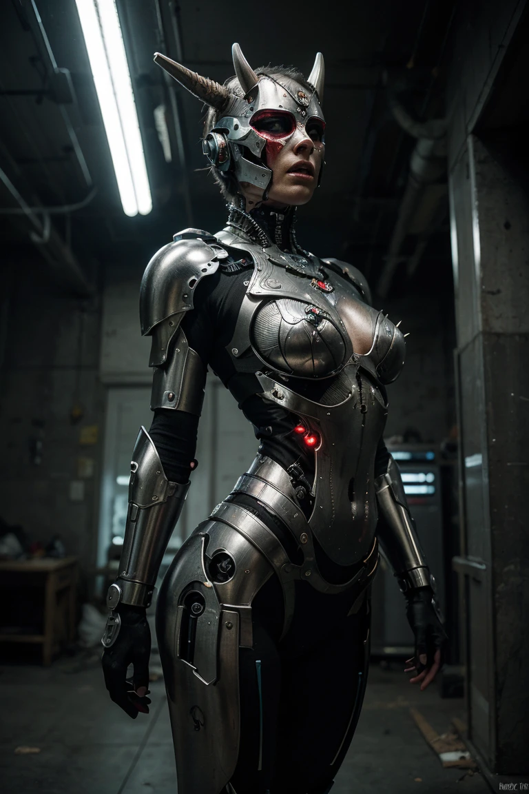 (beautiful muscular female cyborg:1.25), (megan-fox:1.5), (full body pose), (metallic muscular armor:1.5), (no hair), (bald head covered in cables:1.5), (robotic mechanical physique:1.5), (super muscular female cyborg:1.5), (covered in cables and mechanical muscles:1.5), (android muscular anatomy:1.5), (perfect fingers:1.25),(8k, RAW photo, photorealistic:1.25), sci fi atmosphere, futuristic dystopia, alien landscape,