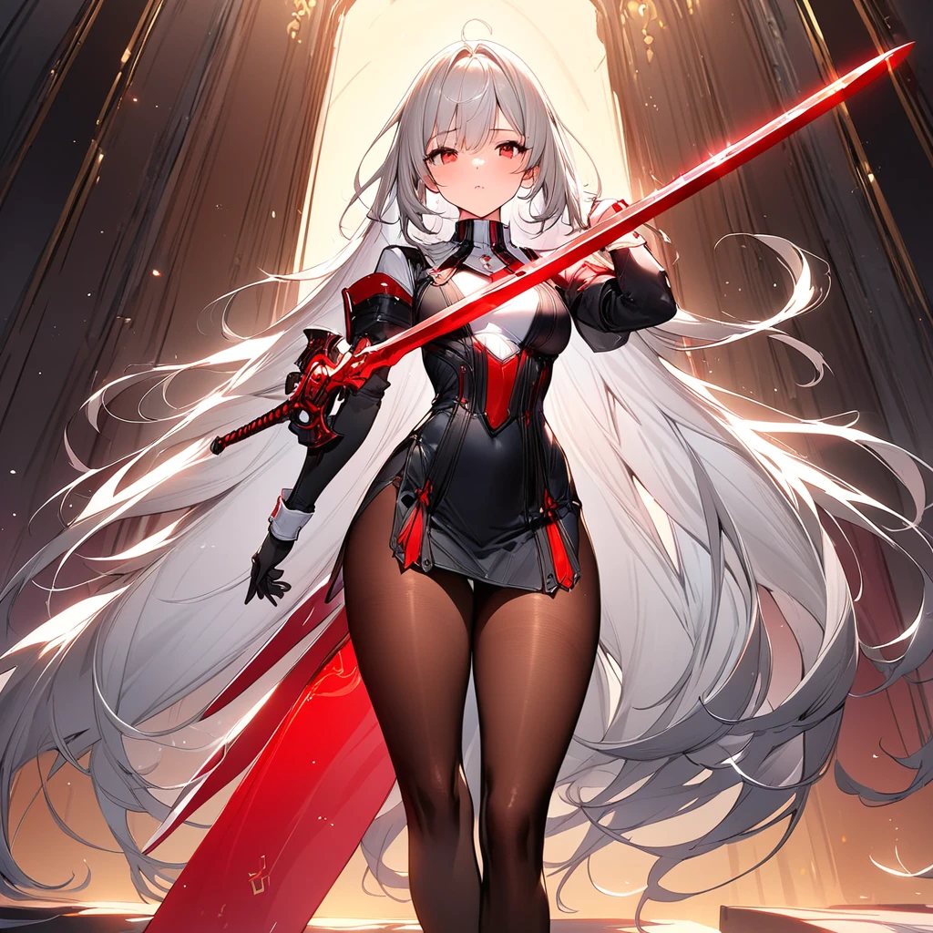 Woman long white hair red eyes big breast lightsaber