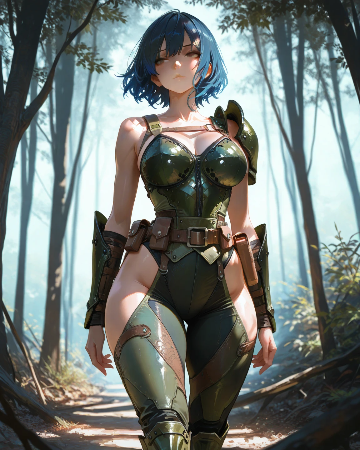 Green Hair, badass, fighter, curvy, body tattoo, sword, powerful, queen,light skin black, trendy clothes, 3d