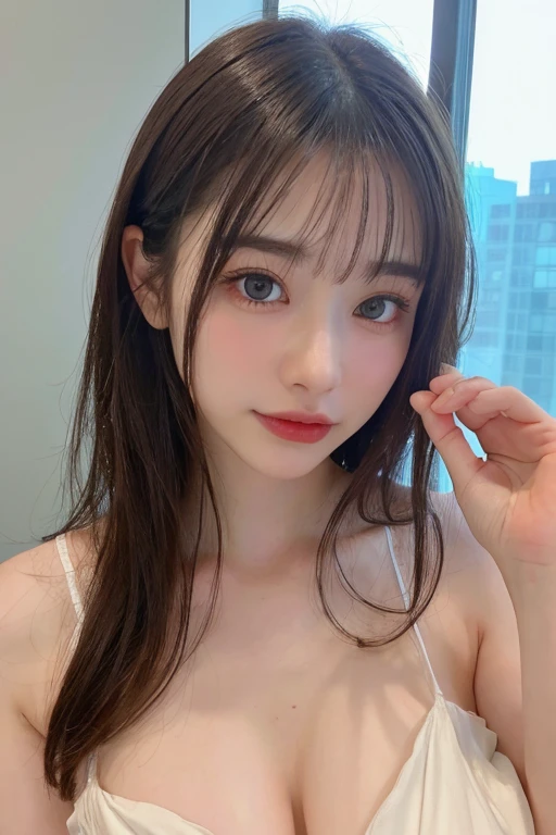 ((Highest quality、8k、masterpiece:1.3))、One Girl、Beautiful woman with slim abdominal muscles:1.3、(Random Hairstyles)、Ultra detailed face、Detailed eyes、double eyelid、Emphasize the chest、On the bed、Sit on、underwear、Huge boobs Huge Ass