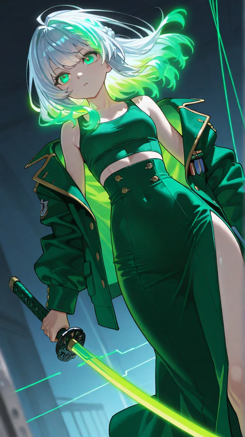 [burnin], [Boku no hero academia], [Uploaded to rule34.xxx; (shosho_oekaki), (shoganight), (kingmaster)], ((masterpiece)), ((solo portrait)), ((HD)), ((back view)), ((ass focus)), ((anime)), ((detailed soft shading)), ((beautiful render art)), ((cinematic lighting)), {(moe kamiji); (cute orange-red eyes), (long light-green glowing hair), (long ponytail), (green flaming hair), (large boobs), (gorgeous wide hips), (muscular legs), (thick thighs), (muscular calves), (defined arm muscles), (smug grin), (cute fangs)}, {(hero costume), (white minidress), (black garterbelt thigh-highs), (black thong), (black boots), (red headband), (black mask on face)}, {(dynamic pose), (standing), (hand on hip), (looking at viewer)}, [Background; (starry sky), (full moon), (skyscrapers)]