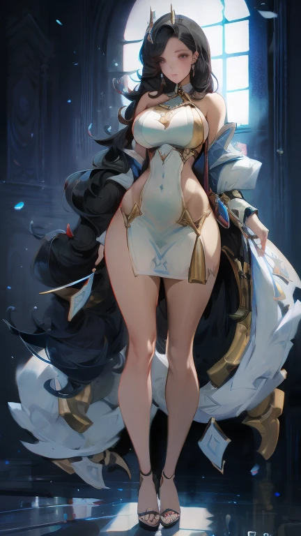 masterpiece, best quality, (extremely detailed CG unity 8k wallpaper), (best quality), (best illustration), (best shadow), absurdres, realistic lighting, (Abyss), beautiful detailed glow, art by PeterMohrBacher,huge boobs,huge ass,small waist.