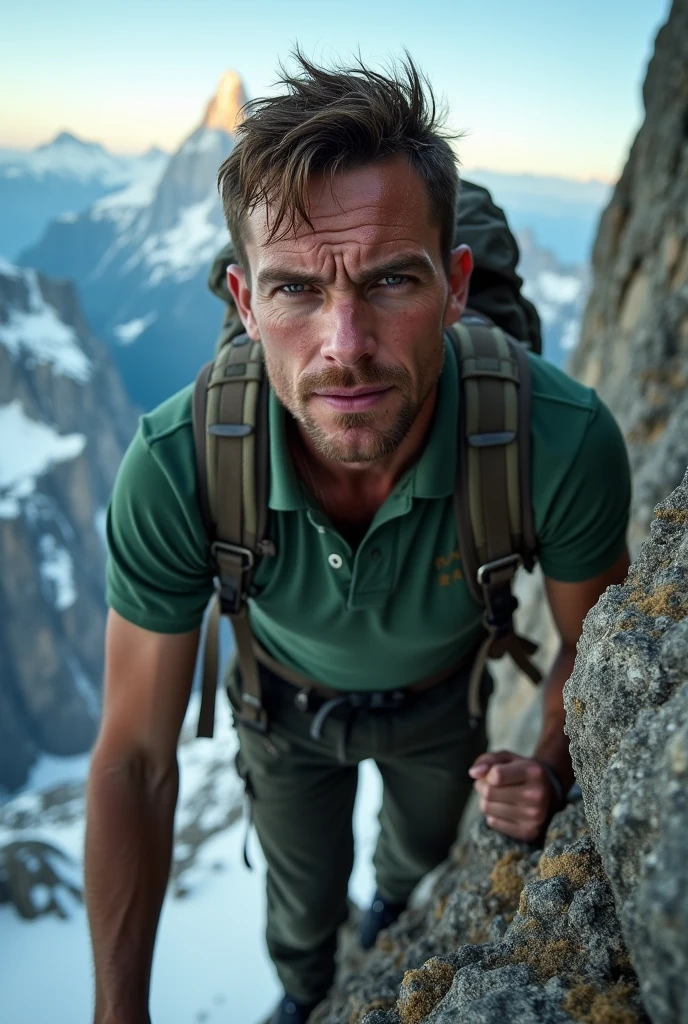 masterpiece, best quality, high resolution, closeup portrait, male focus, solo focus, a man, pretty shirtless sweaty hairy guy hiking, bending over camera perspective, hiking and climbing, view from below, scruffy, closeup, interesting perspective, erotic pose, skinny and lean body, pretty cute and masculine face, smirk, wearing dirty white jockstrap hiking backpack, filthy, sweaty, very hairy legs, skinny and hairy, half naked, bare chest, in the background a moutain, hiking trail, outdoors, view from below, amazing composition, HDR, volumetric lighting, ultra quality, elegant, highly detailed