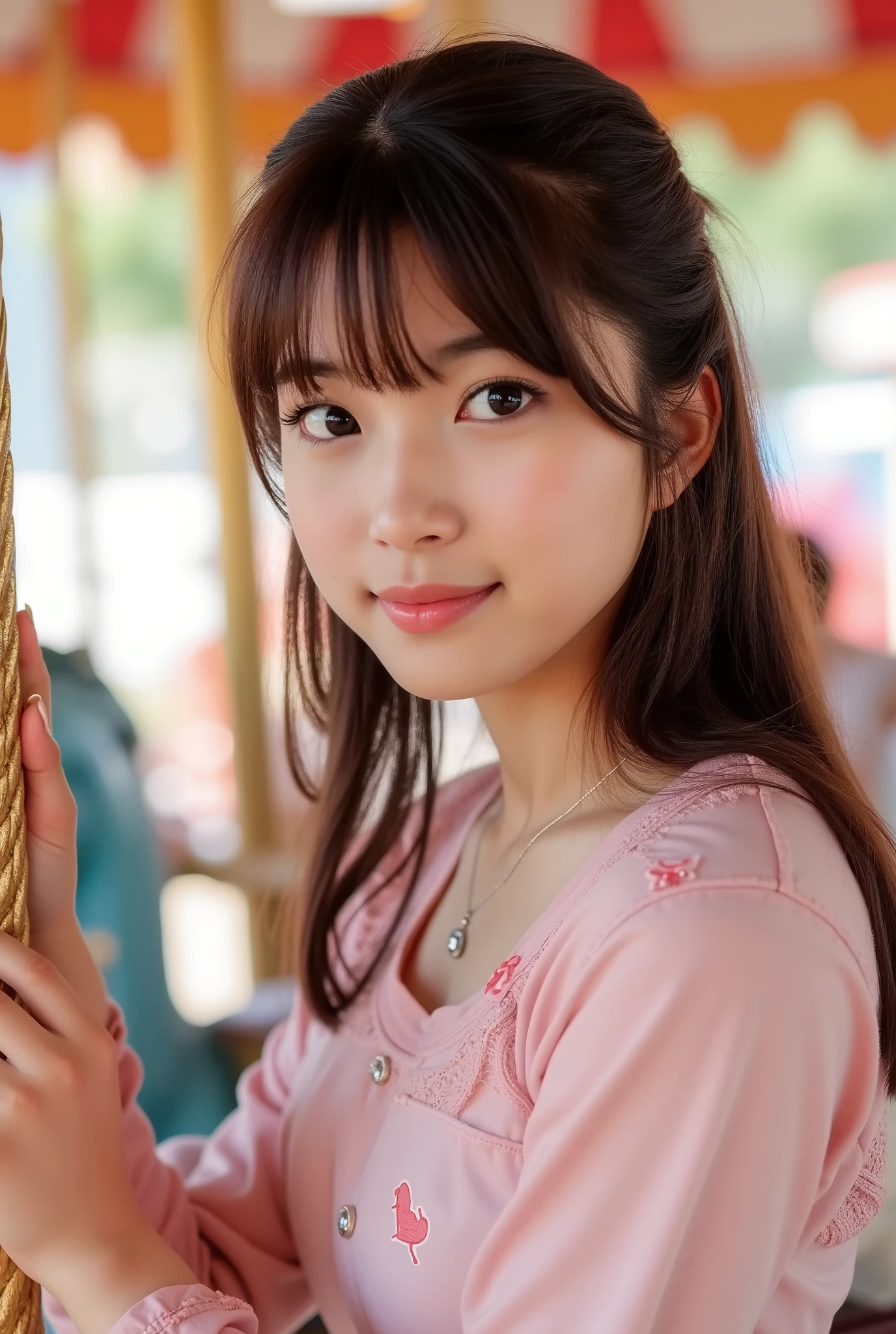 (masutepiece:1.3), High resolution, ultra-detailliert, the Extremely Detailed CG Unity 8K Wallpapers, Realistic, Photorealsitic, Raw photo, beautifull detailed face, pale skin, Realistic skin, Detailed Cloth Texture, detailed hair texture, perfectly proportions, Beautiful face, acurate, Anatomically correct, Highly detailed face and skin texture, Natural neck length, (Beautiful hands), (Fair skin:1.2), thin legs, Thin feet, Sexy thighs, 
BREAK, 
Detailed eyes, Symmetrical eyes, Light brown eyes, Double eyelids, Thin eyebrows, shiny necklace, (Glossy lips:1.4), (Seductive smile:1.2),
BREAK, 
(Classy and cute girl), ((Wearing a micro bikini、Red floral tie front:1.3)), ((Wearing off-the-shoulder oversized button shirt over micro bikini:1.3)),  
(medium large breasts:1.2), (cleavage:1.2, Slender figure:1.2), (beautiful curves), (super model), 
(dark brown hair, Wavy Hair), ((Short hair, asymmetrical bangs:1.2)), ((upperbody shot:1.2)), (Looking at Viewer), (From Side:0.5), 
BREAK, 
((Ishigaki Island「Sukuzi Beach」Walk in supermodel pose in front of an outdoor beachside drink shop)), (Everyone passing by is looking back:1.2),