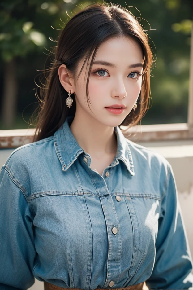 New Zealand LS,best quality,(original photo:1.2),(masterpiece:1.4),(actual:1.4),(High resolution:1.4),Chinese actress,depth of field,intricate details,8K,Very detailed,perfect lighting,epic background,whole body,pretty face,Exquisite makeup,big bust 1.3,super short skinny denim shorts,Tight underwear,