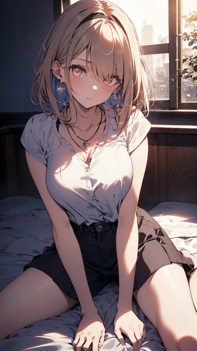 A girl,bionde, Long hair, Eye:1.5), (Large Breasts:1.2),
Rest special short skirt, skirt, White shirt, Seto Fuku,Low-cut,cardigan,Close your eyes,boots,Cleavage Rest,At the same time look at the audience,Lying down,
Rest in the bedroom, rest on bed (masterpiece:1.2), best quality, high resolution, Unity 8K wallpaper, (illustration:0.8), (Beautiful and delicate Eye:1.6), Extremely detailed face, Perfect lighting, Extremely detailed CG, (Perfect hands, Perfect anatomical structure),