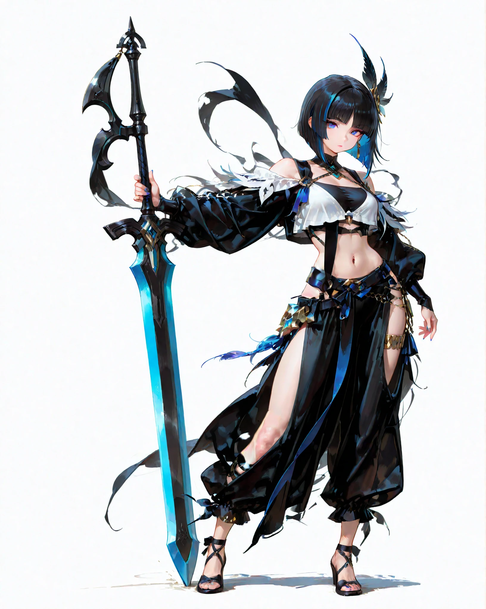 healer staff, hypnotic sharp blue eyes, rune on thigh