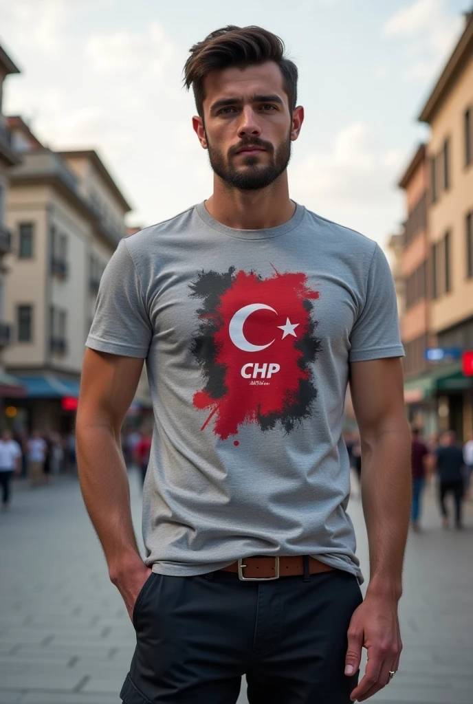 A psychopath holding a Turkish flag with the inscription 'ACEH MERDEKA' on his shirt. 