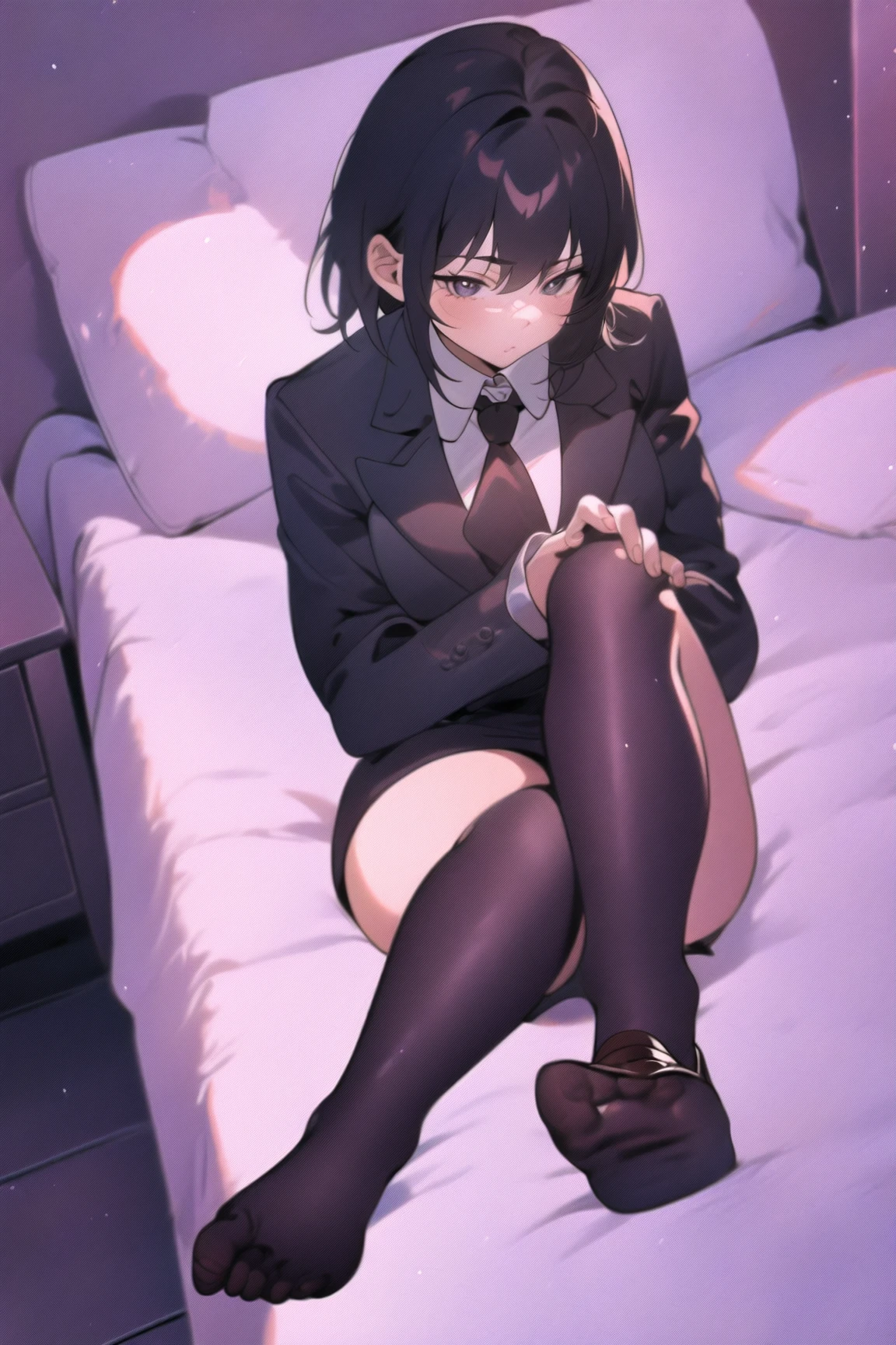 absurdres, RAW photo, extremely delicate and beautiful, masterpiece, Best Quality, ultra high resolution, 32k, hyperrealistic, ultra-detailed, in her 20s, delicate facial features, tearful mole, earring, medium breasts, full body shot, shorter middle hair, black hair, ((school uniform)), bedroom,