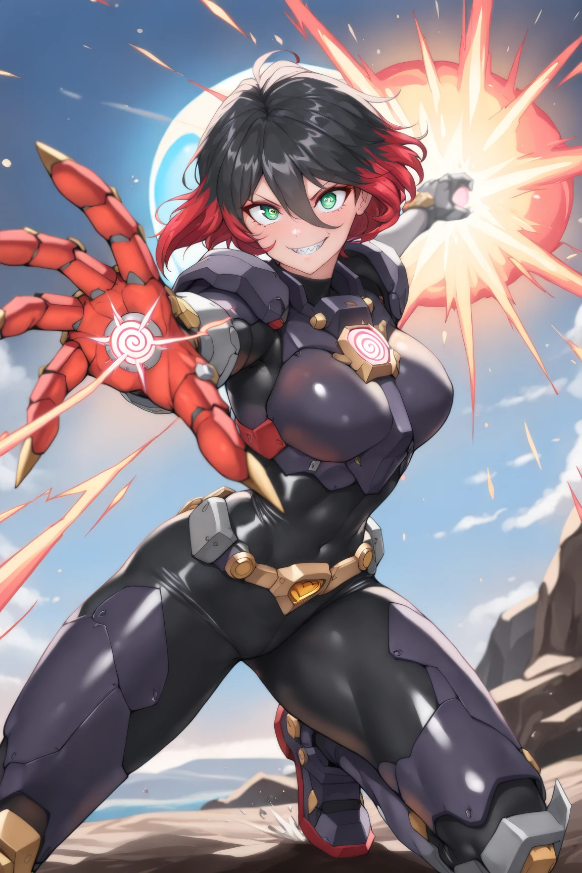(masterpiece:1.2,Highest quality,Highest quality,High resolution,Very detailed),8k,1 female,Mature female heroine,Female Kamen Rider,(dynamic fighting pose:1.5),(Dynamic hair movement:1.2),(short hair),(Kamen Rider Helmet:1.5),(Shiny Kamen Rider Suit:1.3),(Glowing Skin,Big eyes,Droopy eyes,Long eyelashes,Beautiful thighs,Beautiful Hair,Beautiful Face,Beautiful Eyes,Beautiful body,Beautiful breasts,Beautiful feet,Beautiful fingers,Voluptuous,Muscular),(((hands))),((Rider Kick:1.5)),(Serious),(The background is Prism Flash),((Beautiful trading cards,Gold Card)),((kamanrider))