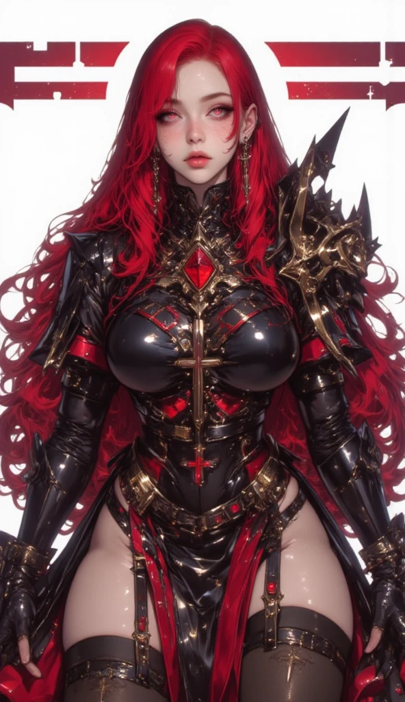 (demonic wings), Professional , masterpiece、top-quality、photos realistic , depth of fields 、(Dragon Black Metal Body:1.9),(Matte Blue Black、Bloody、(cleavage of the breast)、Dragon Gold Weapon(Dragon Metal Body:1.4),Gorgeous gold weapons ,(( Dragon's dense and gorgeous sword)) , (The dragon is rampaging) ,warhammer 40k , adepta sororitas,Detail and gorgeous crown、((Red hair))、(Castle background)、((Gangle's forest background))、Beautiful Caucasian beauty、1a person、dynamic ungle,(((Detailed and ornate Black Dragon Crown)))、Smaller head、A smile、Castle background、Thin and beautiful female hands、cleavage of the breast、Soldier in iron armor on background、Mystical expression、Light Effects、intense fighting、Wind-effect、magic circles、With the legendary magic wand、Dragon's tail、Toostock、