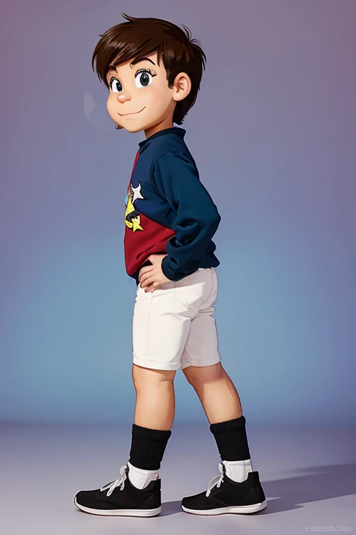 A cartoon boy mooving with fast speed 