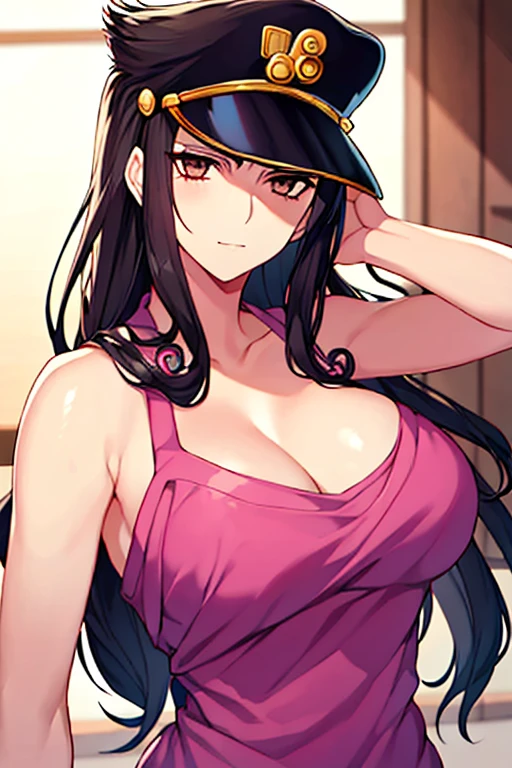 1girl, bangs, bare_shoulders, breasts, cleavage, depth_of_field, dress, earrings, jewelry, large_breasts, long_hair, looking_at_viewer, necklace, outdoors, pearl_necklace, plunging_neckline, solo, breasts out, evening gown, plunging neckline, stlouis