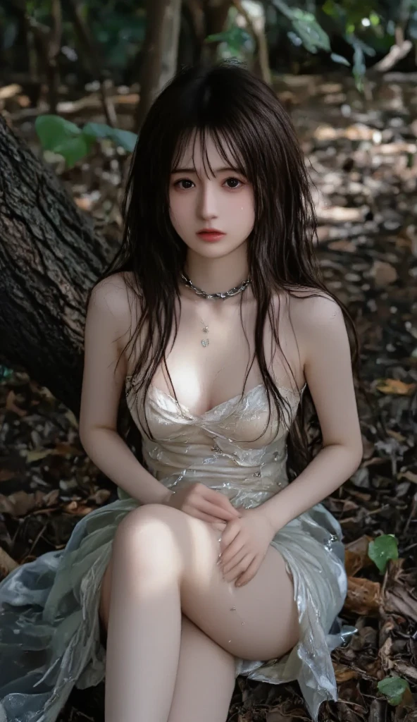 (ultra realistic) , (illustration), (increase resolution), (8K), (extremely detailed), (best illustration), (beautiful detailed eyes), (best quality), (ultra-detailed), (masterpiece), (wallpaper), (detailed face), 1 girl, black straight hair, plump breasts, slender body, delicate details, in the dark, deep shadow, low key, pureerosfaceace_v1, happy smile, summer dress, waterfall, rainforest