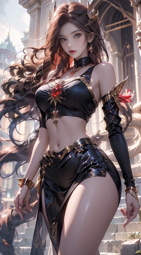(( (masterpiece),(Highly detailed CG Unity 8k wallpaper),highest quality,cinematic lighting,detailed background,beautiful and detailed eyes,bright eyes,(very elegant and beautiful),(Beautiful and delicate depiction of eyes),Super detailed,masterpiece,High resolution)), curly, Richly decorated armor, beautiful female warrior, (◯◯Hair-:1.3), cleavage, (dynamic pose:1.6)