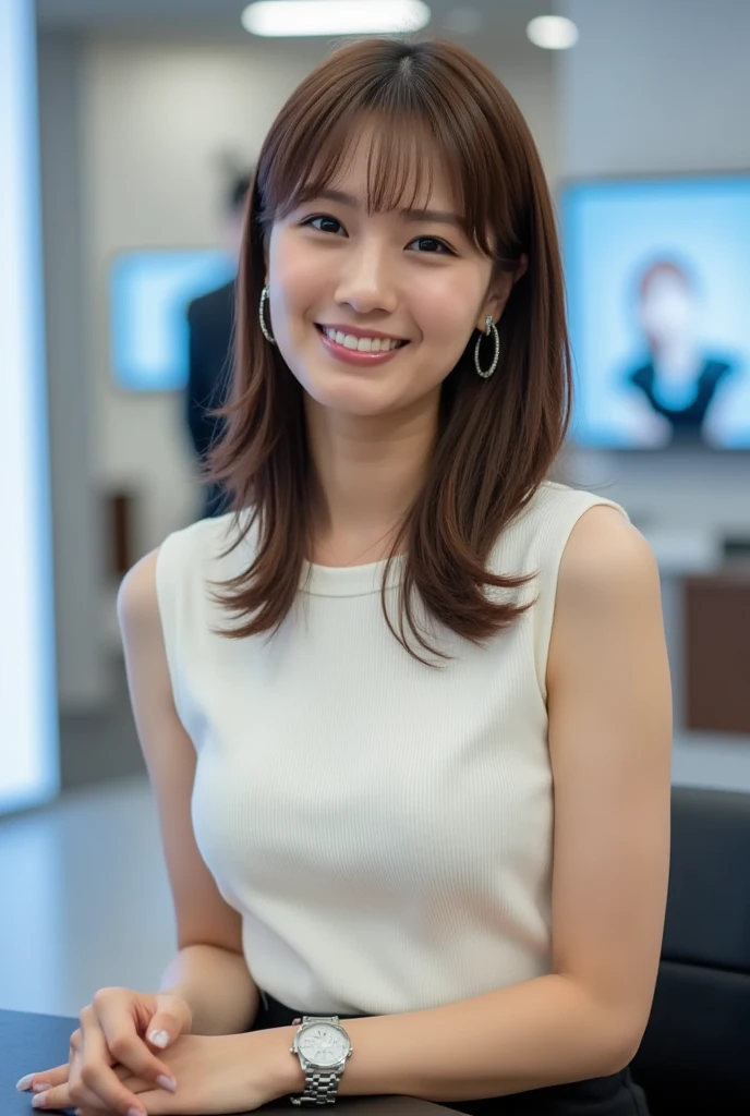A smiling woman in her 40s、過酷なFlash photography、The background is bright、General people、General face、[Realistic photos]!!,率直なFlash photography、wonderful、Tadashi Nakayama、Flash photography、Sui Ishida、Hands are not photographed、Photo from the waist up